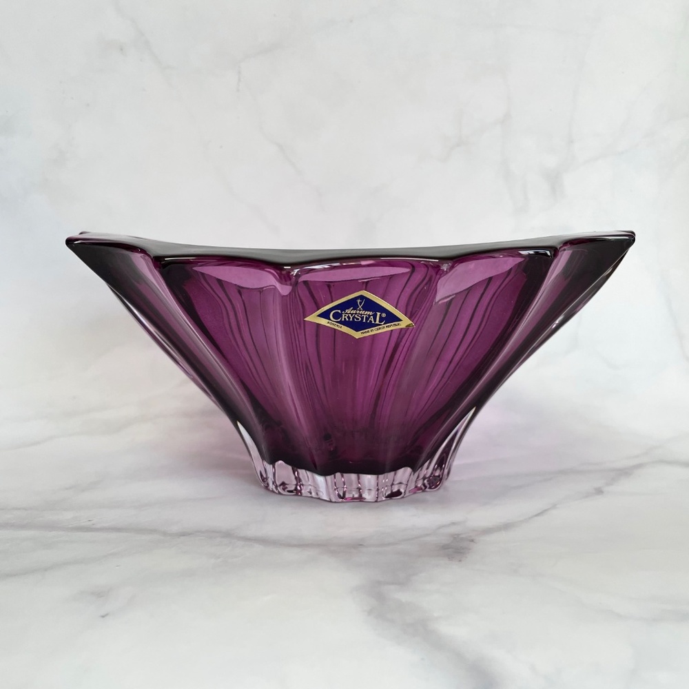 Bohemian Bowl 8 "Dark Purple Dessert Plate Czech Crystal Fruits Bowl Home Decor…